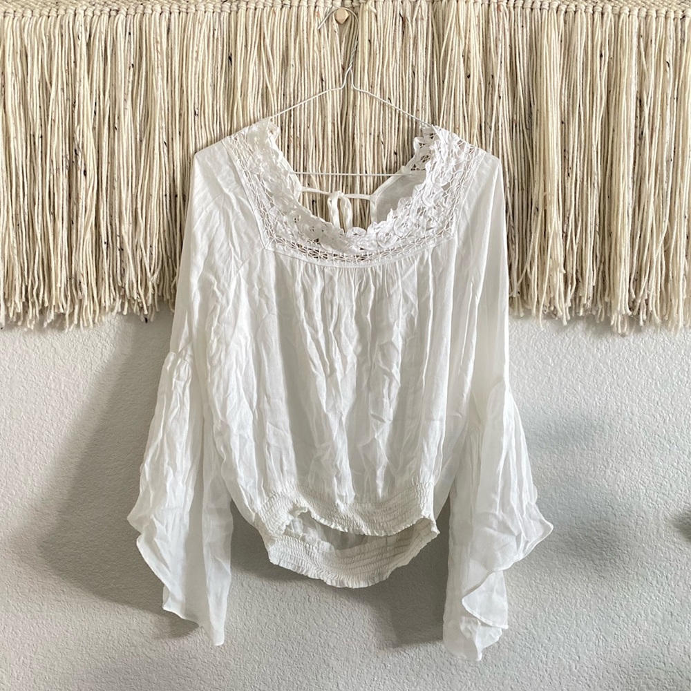 Blush Noir Boho Bell Sleeve Crop Tie Open Back Top